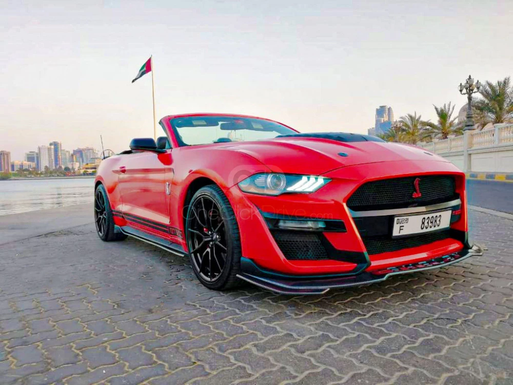 Red Ford Mustang Shelby GT500 Convertible V8 2019 for rent in Dubai 1